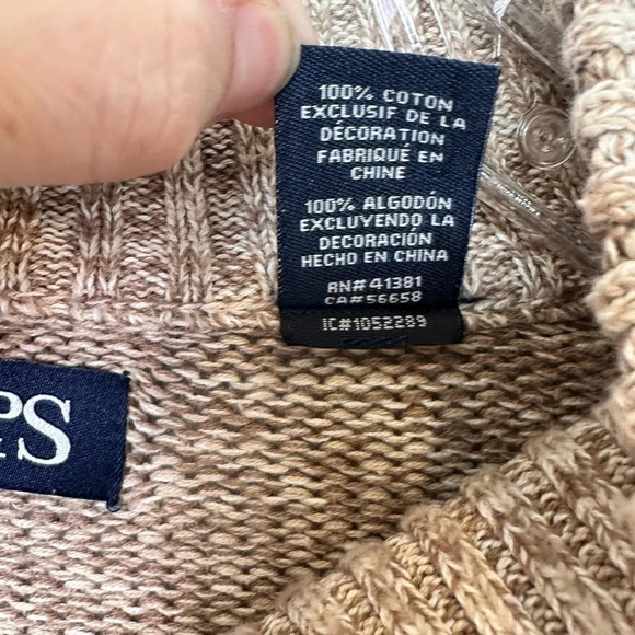 Chaps 100% Cotton Tan Sweater with elbow patches Size XXL - Picture 9 of 12